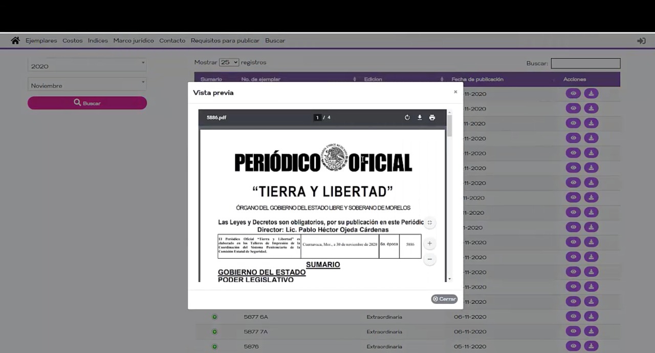 Moderniza gobierno de Morelos el portal del Periódico Oficial «Tierra y Libertad» Zona Centro
